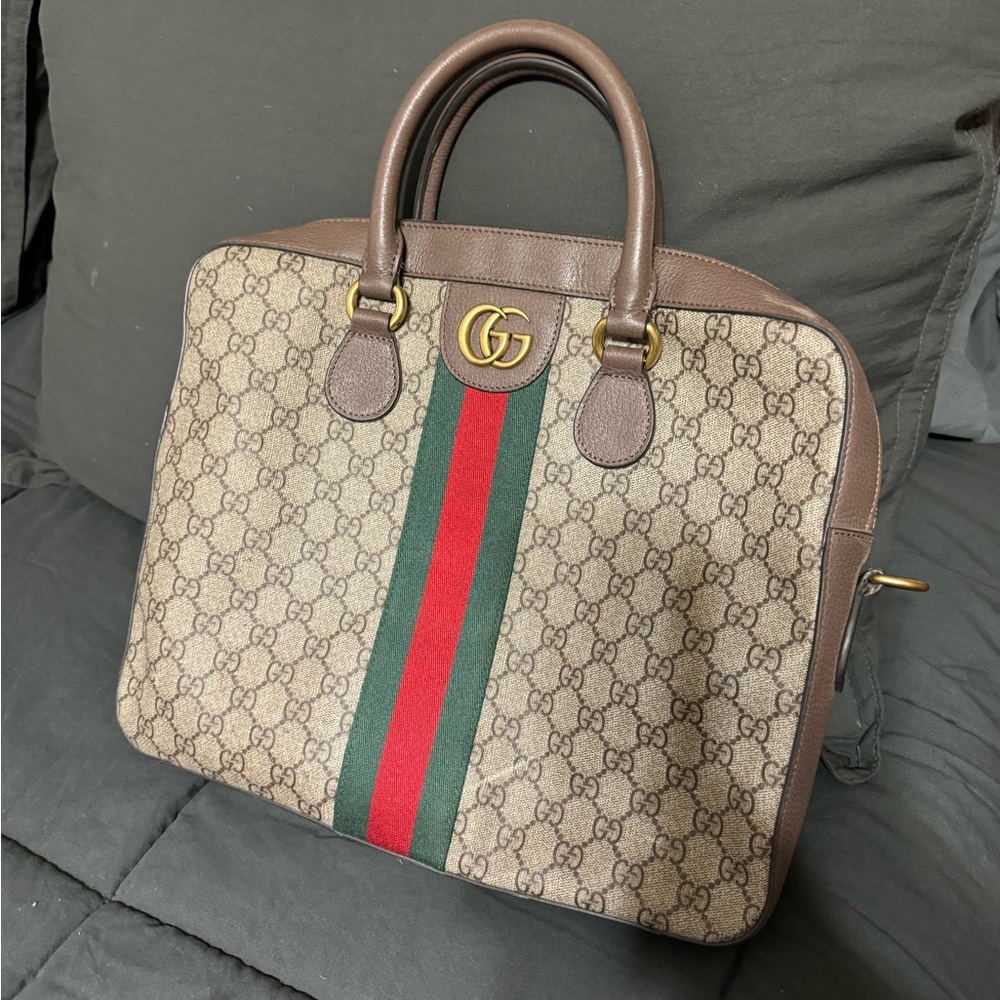 Gucci New York Laptop work bag brown and beige leather